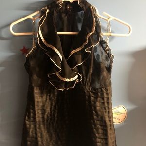 Black see through blouse w/ ruffle in front satin
